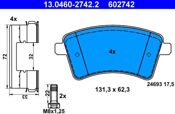 ATE 13.04602742.2 - Kit pastiglie freno, Freno a disco www.autoricambit.com