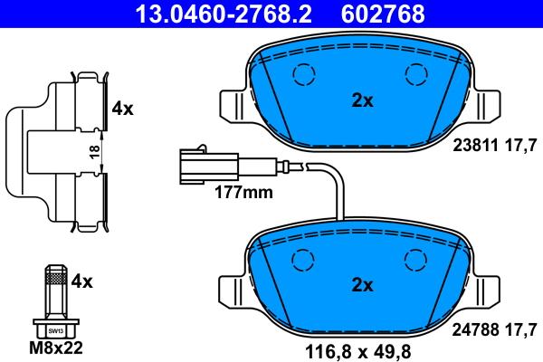 ATE 13.04602768.2 - Kit pastiglie freno, Freno a disco www.autoricambit.com