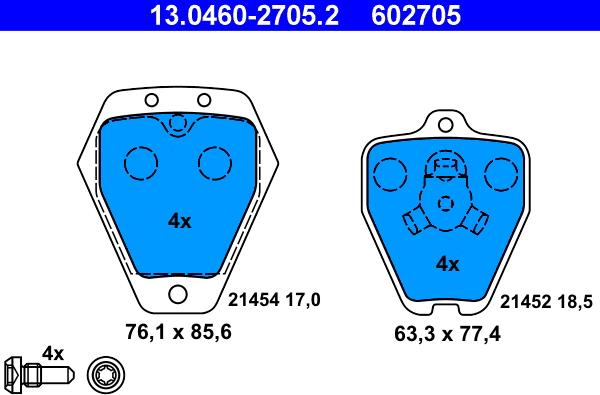 ATE 13.0460-2705.2 - Kit pastiglie freno, Freno a disco www.autoricambit.com