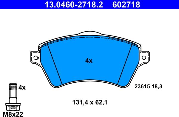 ATE 13.0460-2718.2 - Kit pastiglie freno, Freno a disco www.autoricambit.com