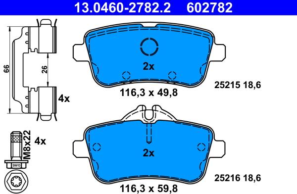 ATE 13.0460-2782.2 - Kit pastiglie freno, Freno a disco www.autoricambit.com