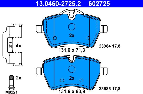 ATE 13.0460-2725.2 - Kit pastiglie freno, Freno a disco www.autoricambit.com