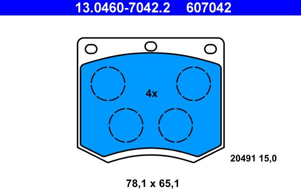 ATE 13.0460-7042.2 - Kit pastiglie freno, Freno a disco www.autoricambit.com