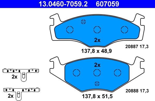 ATE 13.0460-7059.2 - Kit pastiglie freno, Freno a disco www.autoricambit.com