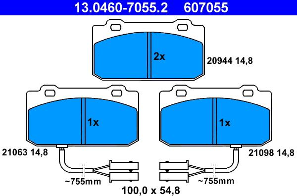 ATE 13.0460-7055.2 - Kit pastiglie freno, Freno a disco www.autoricambit.com