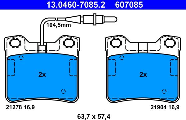 ATE 13.0460-7085.2 - Kit pastiglie freno, Freno a disco www.autoricambit.com