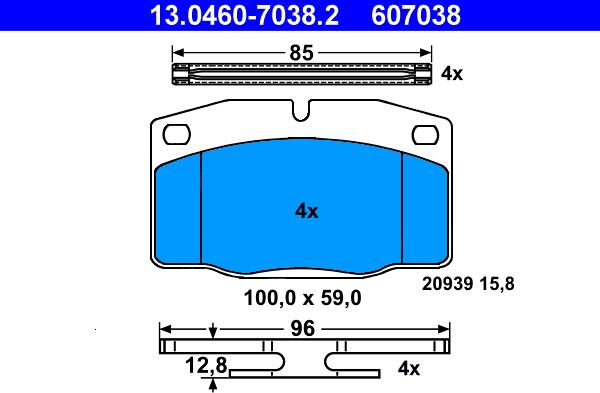 ATE 13.0460-7038.2 - Kit pastiglie freno, Freno a disco www.autoricambit.com