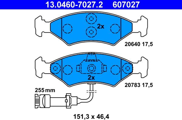 ATE 13.0460-7027.2 - Kit pastiglie freno, Freno a disco www.autoricambit.com