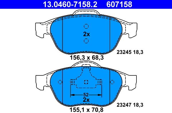 ATE 13.0460-7158.2 - Kit pastiglie freno, Freno a disco www.autoricambit.com