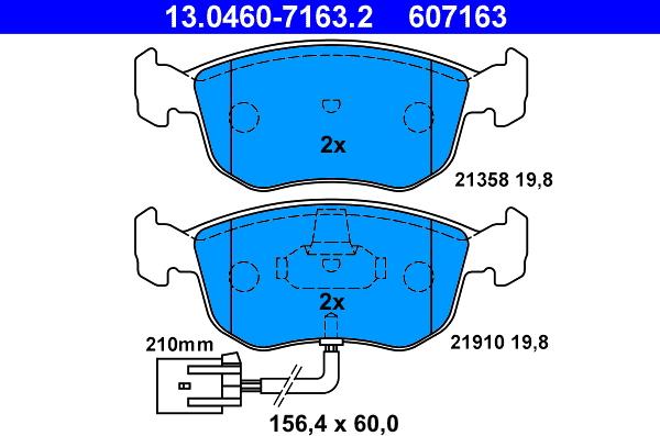 ATE 13.0460-7163.2 - Kit pastiglie freno, Freno a disco www.autoricambit.com