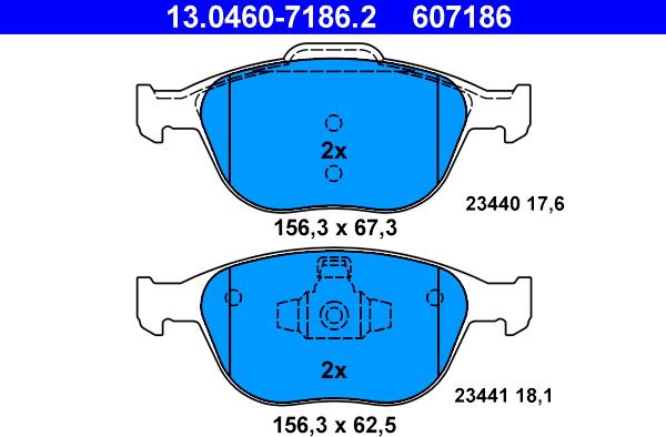 ATE 13.0460-7186.2 - Kit pastiglie freno, Freno a disco www.autoricambit.com