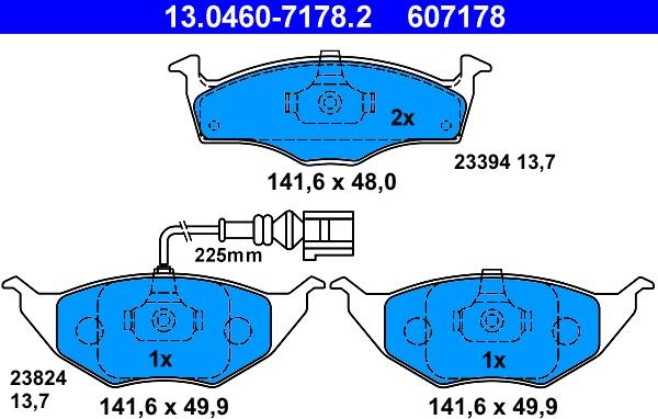 ATE 13.0460-7178.2 - Kit pastiglie freno, Freno a disco www.autoricambit.com