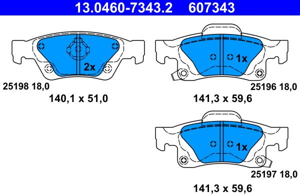 ATE 13.0460-7343.2 - Kit pastiglie freno, Freno a disco www.autoricambit.com