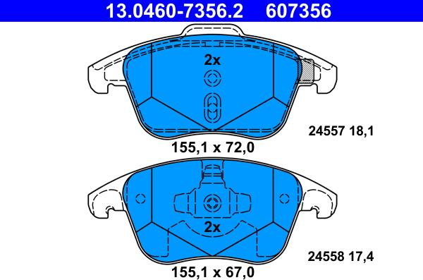 ATE 13.0460-7356.2 - Kit pastiglie freno, Freno a disco www.autoricambit.com