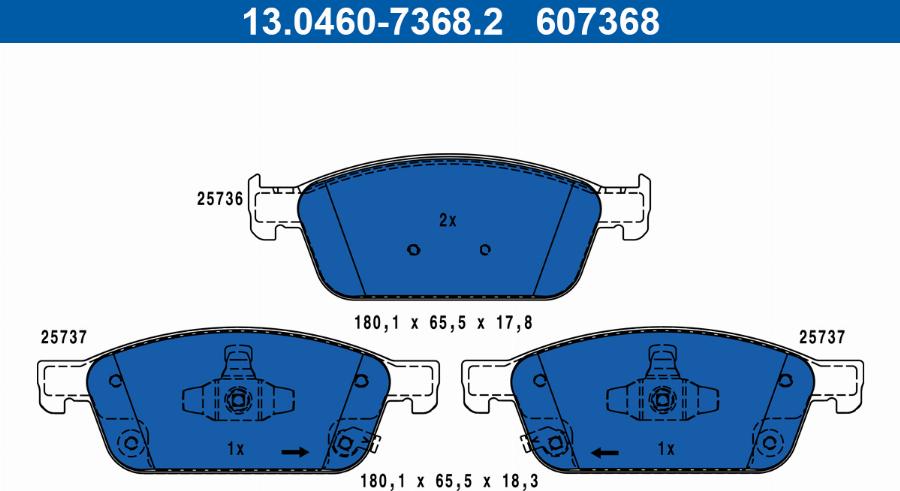 ATE 13.0460-7368.2 - Kit pastiglie freno, Freno a disco www.autoricambit.com