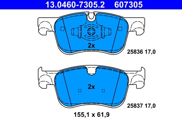 ATE 13.0460-7305.2 - Kit pastiglie freno, Freno a disco www.autoricambit.com