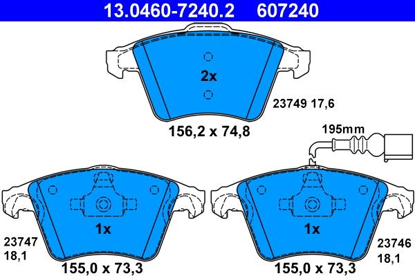 ATE 13.0460-7240.2 - Kit pastiglie freno, Freno a disco www.autoricambit.com