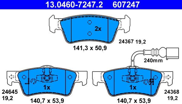 ATE 13.0460-7247.2 - Kit pastiglie freno, Freno a disco www.autoricambit.com