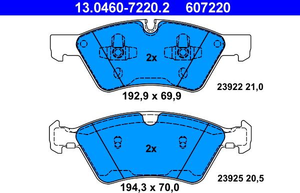 ATE 13.0460-7220.2 - Kit pastiglie freno, Freno a disco www.autoricambit.com