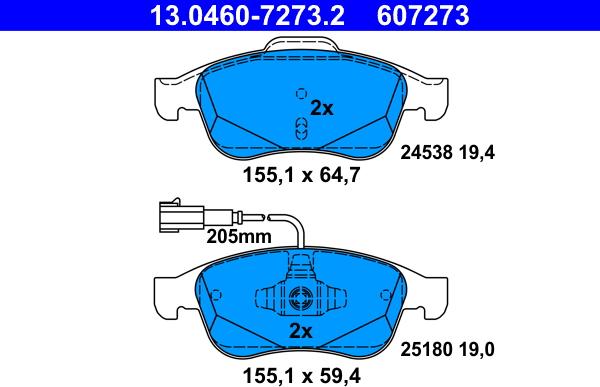 ATE 13.0460-7273.2 - Kit pastiglie freno, Freno a disco www.autoricambit.com