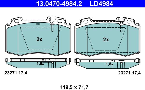 ATE 13.0470-4984.2 - Kit pastiglie freno, Freno a disco www.autoricambit.com