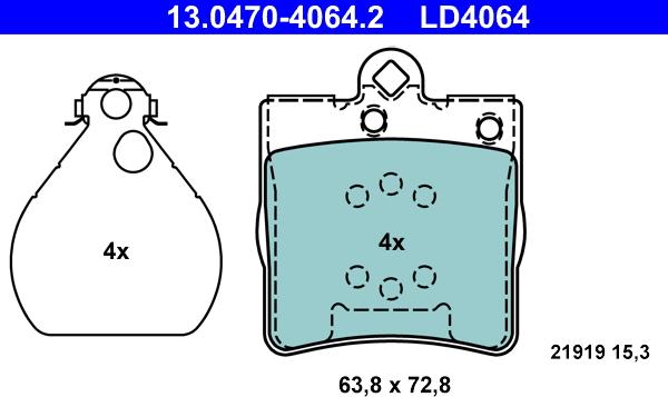 ATE 13.0470-4064.2 - Kit pastiglie freno, Freno a disco www.autoricambit.com