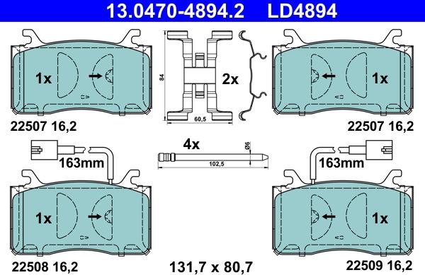 ATE 13.0470-4894.2 - Kit pastiglie freno, Freno a disco www.autoricambit.com