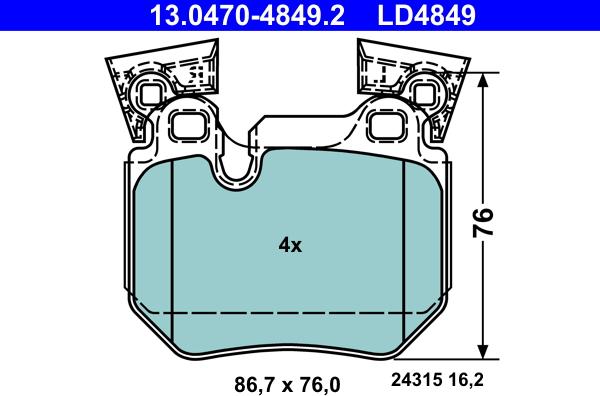 ATE 13.0470-4849.2 - Kit pastiglie freno, Freno a disco www.autoricambit.com