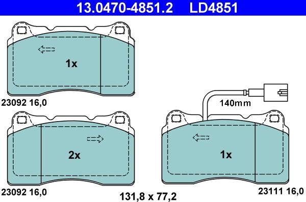 ATE 13.0470-4851.2 - Kit pastiglie freno, Freno a disco www.autoricambit.com