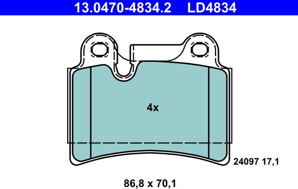 ATE 13.0470-4834.2 - Kit pastiglie freno, Freno a disco www.autoricambit.com