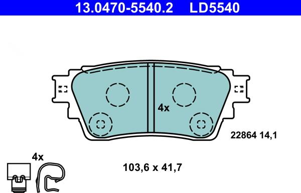 ATE 13.0470-5540.2 - Kit pastiglie freno, Freno a disco www.autoricambit.com