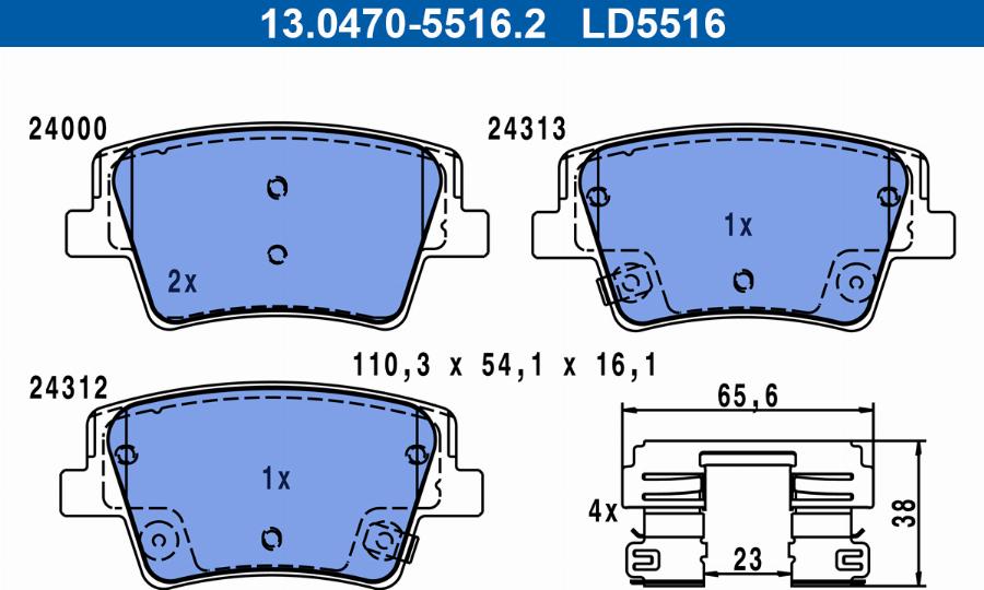 ATE 13.0470-5516.2 - Kit pastiglie freno, Freno a disco www.autoricambit.com