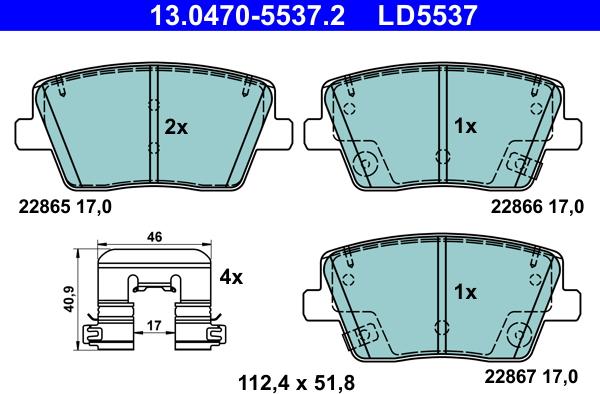 ATE 13.0470-5537.2 - Kit pastiglie freno, Freno a disco www.autoricambit.com