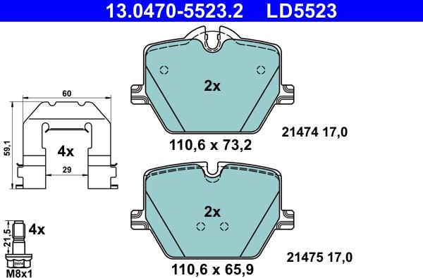 ATE 13.0470-5523.2 - Kit pastiglie freno, Freno a disco www.autoricambit.com