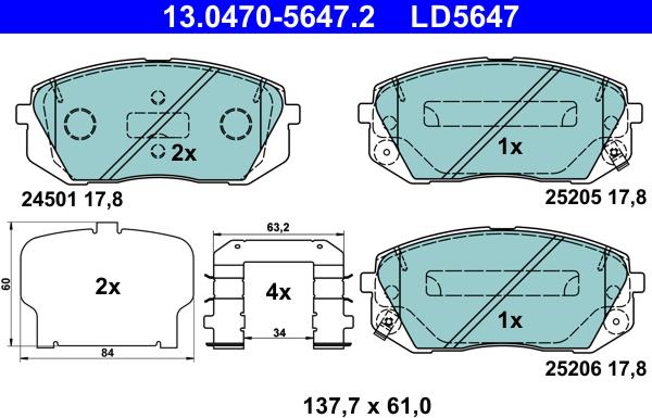 ATE 13.0470-5647.2 - Kit pastiglie freno, Freno a disco www.autoricambit.com