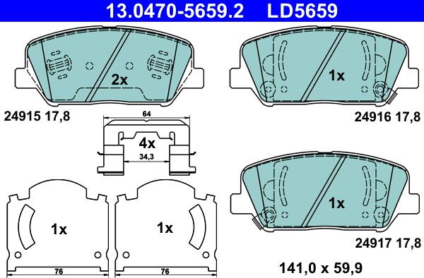 ATE 13.0470-5659.2 - Kit pastiglie freno, Freno a disco www.autoricambit.com