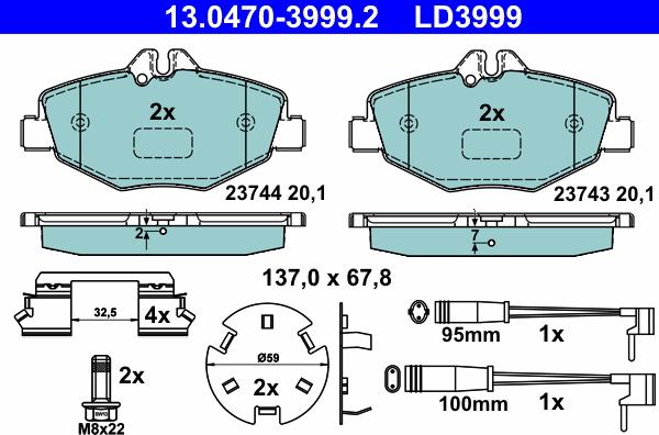 ATE 13.0470-3999.2 - Kit pastiglie freno, Freno a disco www.autoricambit.com