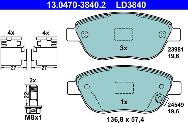 ATE 13.0470-3840.2 - Kit pastiglie freno, Freno a disco www.autoricambit.com