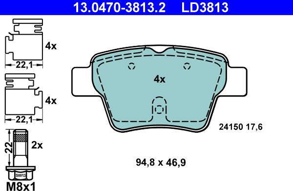 ATE 13.0470-3813.2 - Kit pastiglie freno, Freno a disco www.autoricambit.com