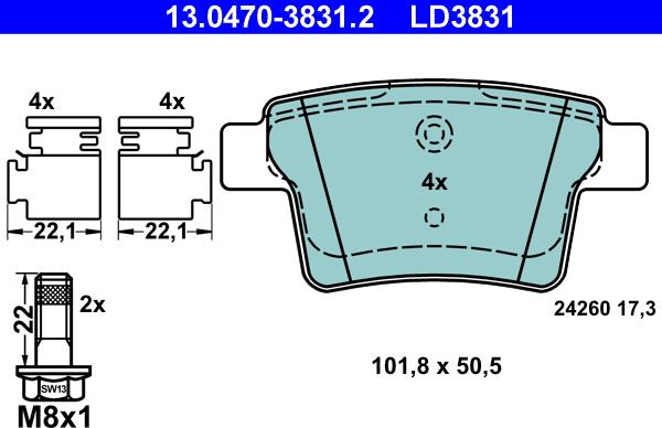 ATE 13.0470-3831.2 - Kit pastiglie freno, Freno a disco www.autoricambit.com