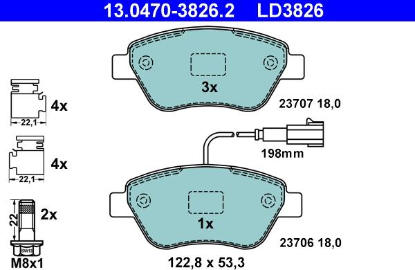 ATE 13.0470-3826.2 - Kit pastiglie freno, Freno a disco www.autoricambit.com