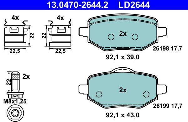 ATE 13.0470-2644.2 - Kit pastiglie freno, Freno a disco www.autoricambit.com