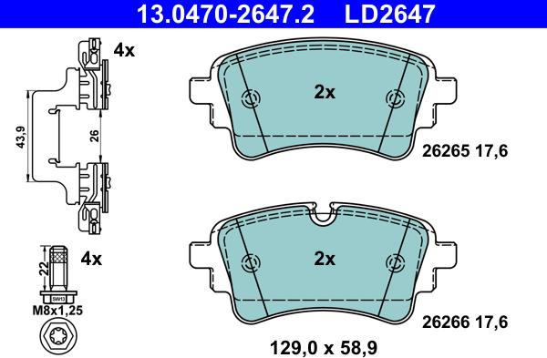 ATE 13.0470-2647.2 - Kit pastiglie freno, Freno a disco www.autoricambit.com