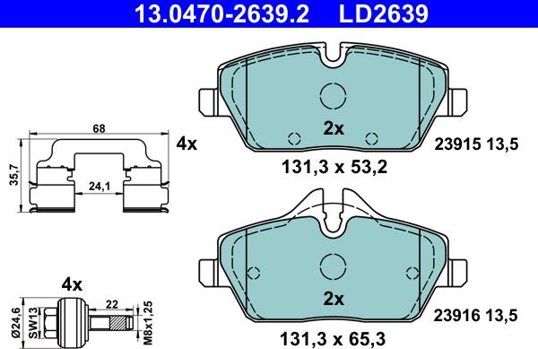 ATE 13.0470-2639.2 - Kit pastiglie freno, Freno a disco www.autoricambit.com