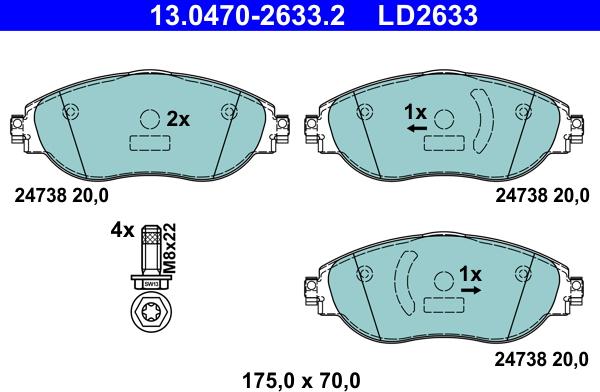 ATE 13.0470-2633.2 - Kit pastiglie freno, Freno a disco www.autoricambit.com