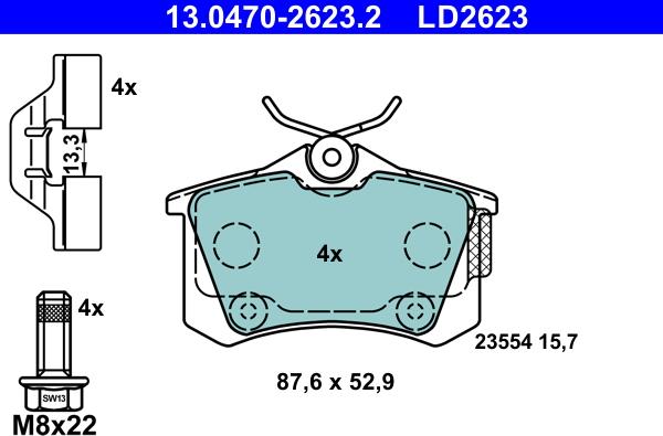 ATE 13.0470-2623.2 - Kit pastiglie freno, Freno a disco www.autoricambit.com