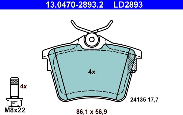 ATE 13.0470-2893.2 - Kit pastiglie freno, Freno a disco www.autoricambit.com