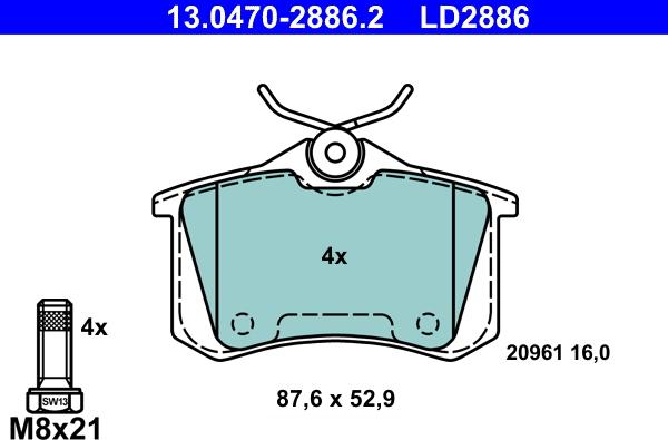 ATE 13.0470-2886.2 - Kit pastiglie freno, Freno a disco www.autoricambit.com