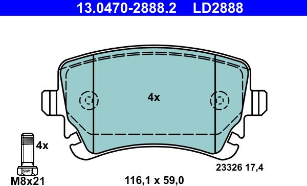 ATE 13.0470-2888.2 - Kit pastiglie freno, Freno a disco www.autoricambit.com