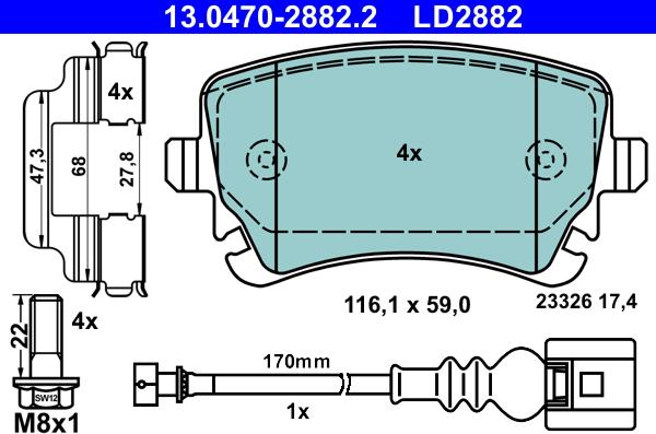 ATE 13.0470-2882.2 - Kit pastiglie freno, Freno a disco www.autoricambit.com